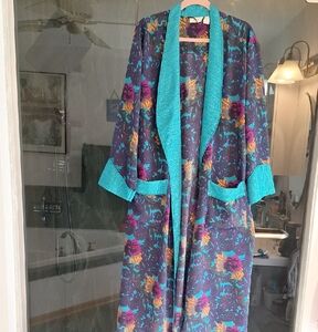 Victoria's Secret Multicolor Floral Robe with Teal Trim